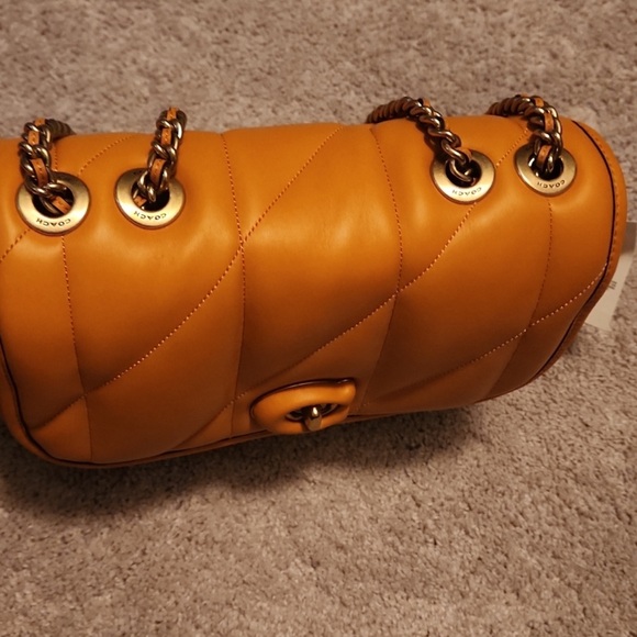 Coach Madison Logo Closure Quilted Pillow Leather Shoulder Bag - Papaya color - Picture 4 of 5